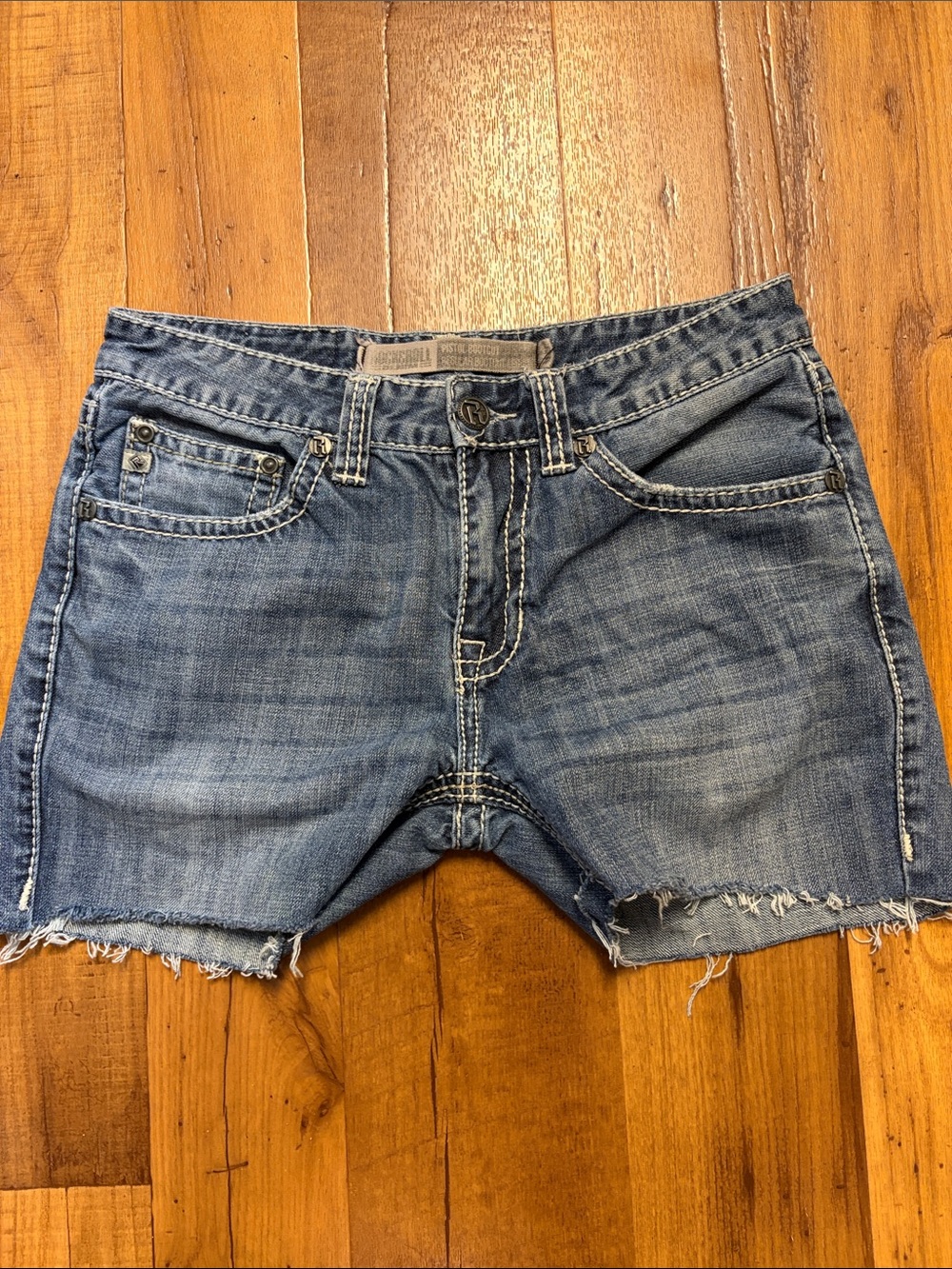 Rock & Roll Jeans Cowboy Faded Blue Cutoff Denim Shorts 32 With 3.5 Inseam
